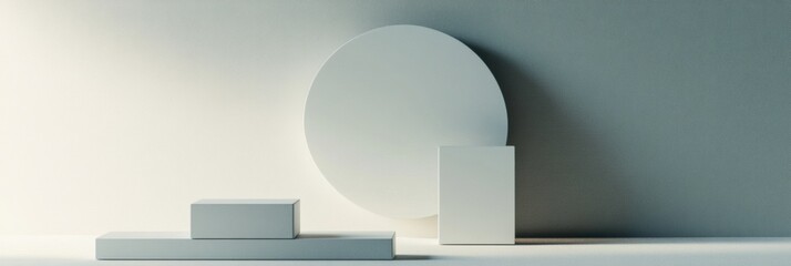 Leinwandbilder - Minimalist arrangement of white geometric shapes on light background with soft shadows highlighting their forms. Generative AI