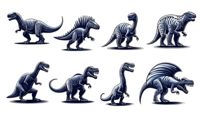 Poster - Dinosaur Illustrations, A vibrant collection of hand-drawn dinosaur graphics showcasing various species in playful, dynamic poses.