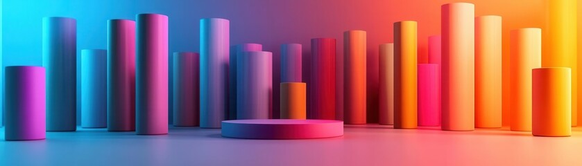 Poster - A vibrant arrangement of colorful cylindrical shapes set against a gradient background, creating a modern and artistic visual effect.