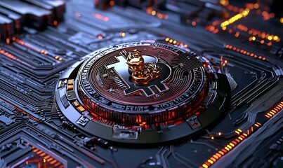 Poster - Dynamic visualization of artificial intelligence in cryptocurrency trading, showcasing algorithms, market trends, and data analysis.