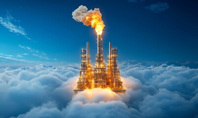 Poster - Futuristic Energy Facility, A cutting-edge factory design showcasing sustainable energy solutions and advanced industrial technology.