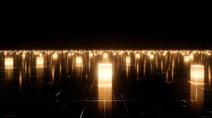 Poster - Illuminated Cubes Grid Digital Landscape Night