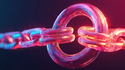 Poster - Cybersecurity chain links digital environment 3d modern technology close-up focus data protection concept