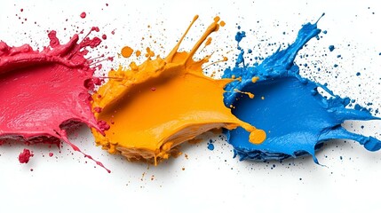 Poster - Vibrant Paint Splashes, A lively array of isolated colorful paint splashes creating an energetic and dynamic visual experience