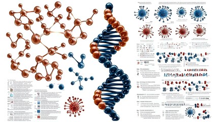 Poster - DNA test infographic, detailed genome sequence map, chromosome analysis, visual representation of genetic information, informative and educational design