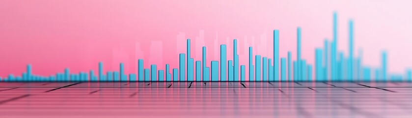 Poster - A vibrant graphic of sound waves represented by blue bars against a pink background, symbolizing audio analysis and digital sound representation.