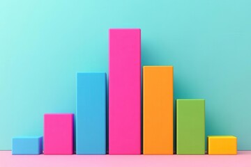 Poster - A colorful bar chart on a pastel background, showcasing various heights of bars in vibrant hues like pink, blue, green, and orange.