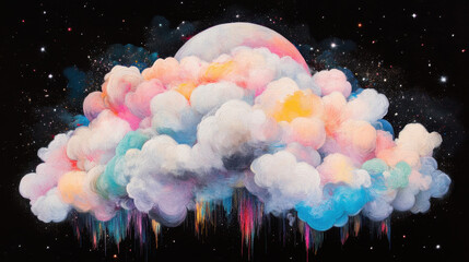 Wall Mural - celestial dreamscape: a vibrant and ethereal painting depicting a voluminous cloud, awash in a spect