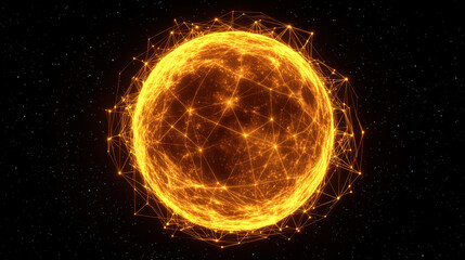 Wall Mural - Cosmic Web of Light: A mesmerizing abstract depiction of a celestial body, a glowing orb of energy interconnected by a web of light against a starry backdrop.