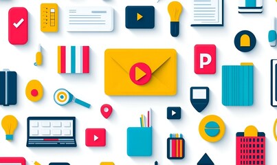 Poster - Infographic Elements Showcase, a vibrant collection of symbols representing data visualization concepts, ideal for educational and professional use.