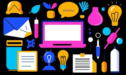 Poster - Tech Showcase, a vibrant arrangement of modern devices illustrating the evolution of remote communication and connectivity in daily life