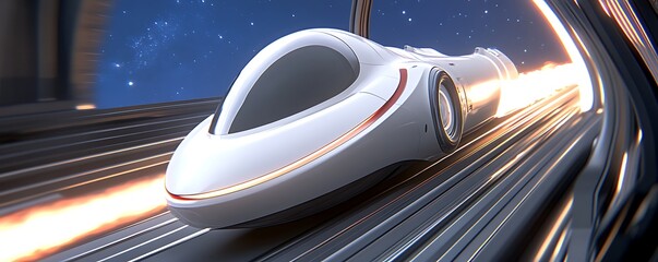 Poster - Futuristic White High-Speed Vehicle Traveling Through a Space-Age Tunnel
