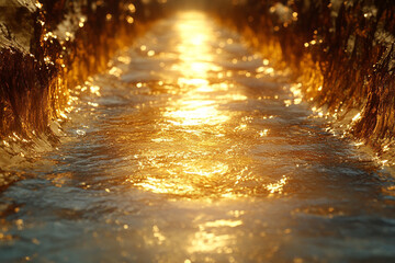 Poster - Golden Sunlight Reflecting On A Flowing Stream