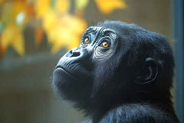 Young Gorilla Gazing Upward Contemplatively