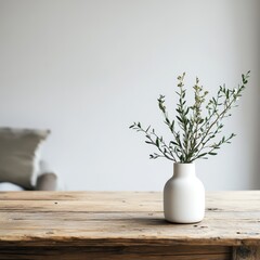 Wall Mural - Vase with eucalyptus branches on a wooden table