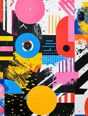 Fototapete - Colorful abstract art featuring bold shapes and vibrant patterns at a contemporary gallery. Generative AI
