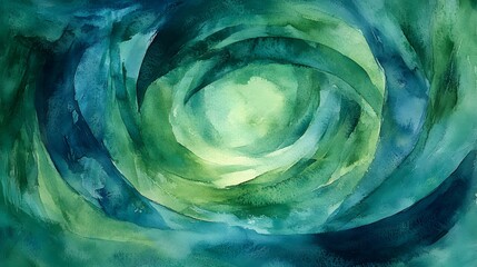 Poster - Abstract Watercolor Swirling Green Blue Vortex