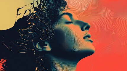 Poster - Abstract Portrait of a Woman with Curly Hair and Vibrant Colors
