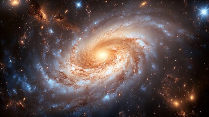Wall Mural - A cosmic scene of a supermassive black hole at the center of a galaxy with spiraling stars and glowing gas clouds