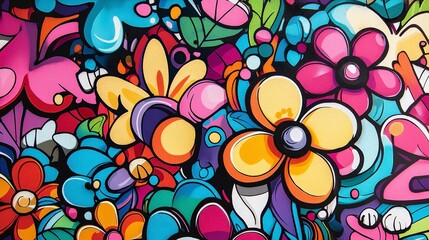 Poster - Vibrant Abstract Floral Design with Colorful Shapes and Patterns