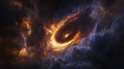 Wall Mural - A supermassive black hole surrounded by swirling clouds of gas and dust, creating a colorful and dynamic cosmic environment