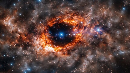 Wall Mural - A supermassive black hole surrounded by a dense field of stars and glowing gas, creating a colorful and intense cosmic environment