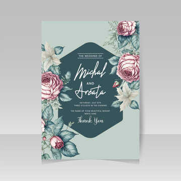 Watercolor wedding invitation template card. watercolor flowers vector is suitable for Wedding invitations, save the date, thank you, or greeting cards.