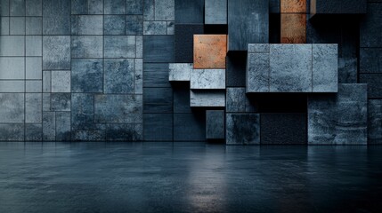 Poster - Dynamic sequence of stacking squares in a modern industrial space abstract concept minimalist environment