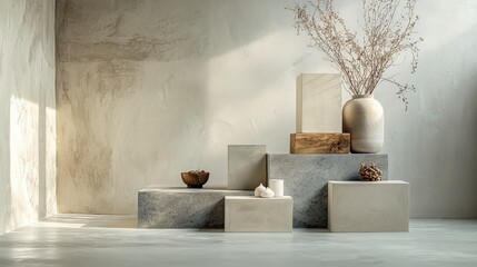 Aufkleber - Geometric decor display minimalist interior still life setup contemporary space soft lighting aesthetic balance