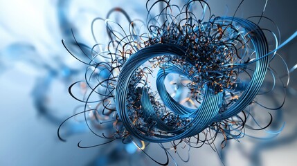 Fototapete - Dynamic waveforms of blue lines and curves abstract digital art modern technology digital space close-up creative vision