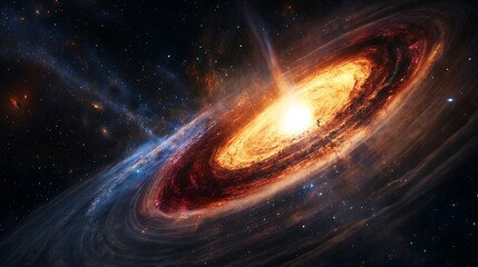 Wall Mural - A cosmic scene of a supermassive black hole surrounded by swirling matter and energy, creating a dramatic and colorful display