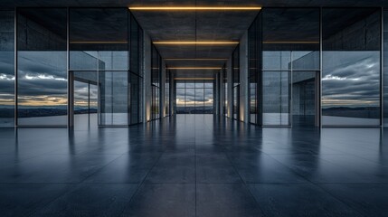 Aufkleber - Modern architectural space cityscape interior design minimalist wide-angle view symmetrical elegance