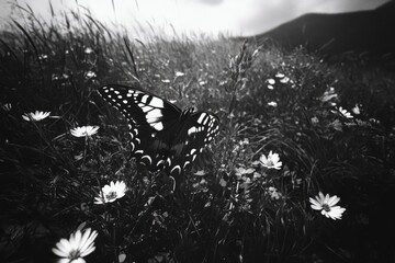 Canvas Print - Butterfly in flower field