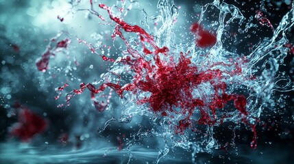 Aufkleber - Dynamic abstract fluid designs with rippling effects in vibrant red and blue digital art creative environment aerial view