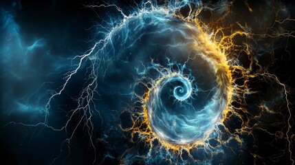 Poster - Abstract forms spiraling and shooting upward cosmic energy digital art surreal environment dynamic viewpoint