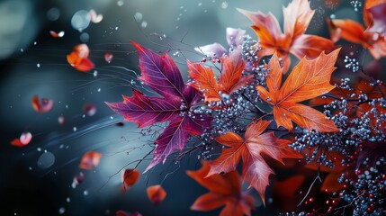 Poster - Dynamic motion of abstract leaves nature setting digital art enchanted atmosphere close-up view evoking emotions