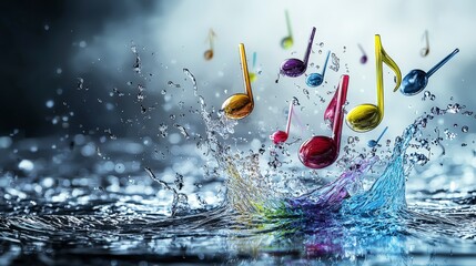 Aufkleber - Colorful musical notes splashing in water abstract art vibrant enviroment captivating viewpoint creative concept