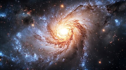 Wall Mural - A cosmic scene of a supermassive black hole at the center of a galaxy with spiraling stars and glowing gas clouds