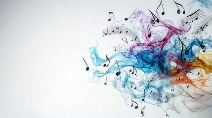 Aufkleber - Floating musical notes in colorful abstract art digital illustration vibrant atmosphere creative concept