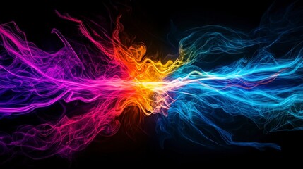 Poster - Dynamic abstract sound wave patterns radiating from center digital art vibrant colors dark background artistic expression