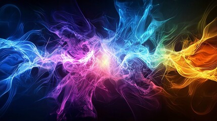 Poster - Dynamic abstract sound wave patterns radiating outward in bright colors colorful background digital art vibrant environment
