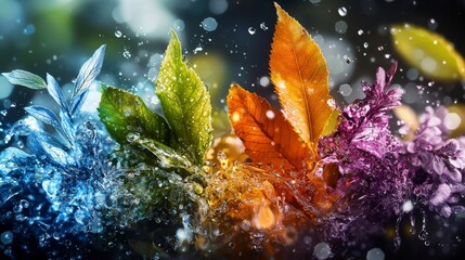 Poster - Abstract representation of seasons blending colors nature scene digital art vibrant environment close-up view