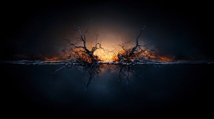 Poster - Symmetrical elements emerge from the depths abstract art digital creation dark environment artistic perspective