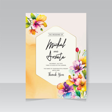 Watercolor wedding invitation template card. watercolor flowers vector is suitable for Wedding invitations, save the date, thank you, or greeting cards.