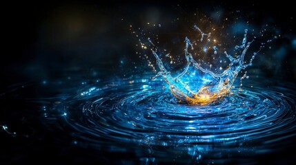 Poster - Dynamic water splash capture nature photography dark environment close-up view energy and motion concept