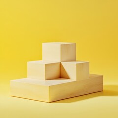 Wall Mural - Wooden cubes on yellow background. 3d render. Abstract background.