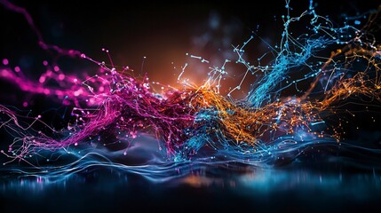 Poster - Dynamic and colorful soundwaves flowing through abstract space vibrant visualization digital art environment