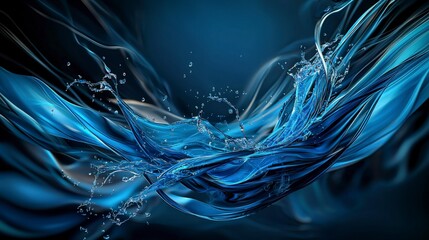 Poster - Flowing water-inspired abstract art digital creation modern blue tones dynamic fluid motion