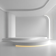 Wall Mural - Illuminated round podium in a modern interior. 3d render