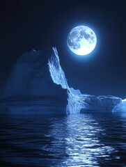 Iceberg at sea under full moon